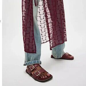 Free People Leather Sage Square Toe Footbed Slides Cabernet Size 8 NEW